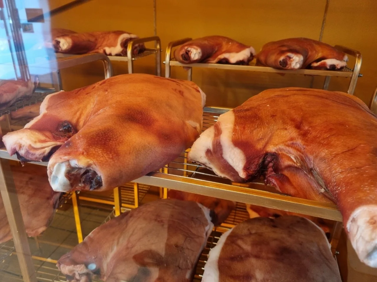 Close-up of dry-aging pork process at 336:60
